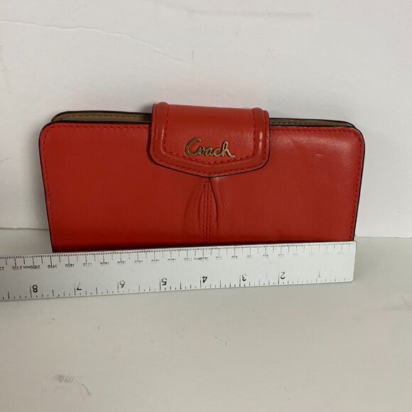 Coach Ashley Leather Wallet Clutch Folding Envelope Flip Pleated Salmon - Picture 16 of 16
